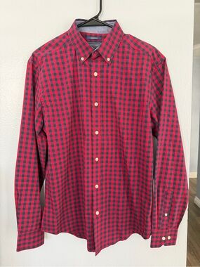 Mason James men's check button-up long-sleeve shirt in red and blue Size S